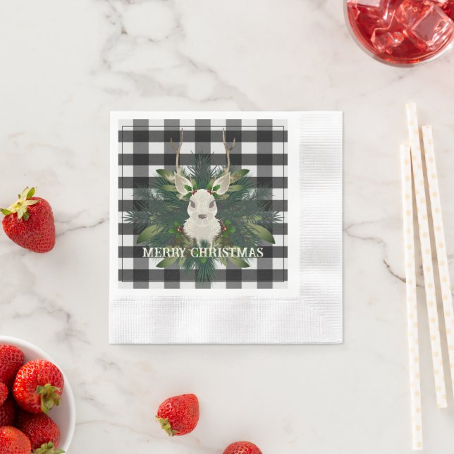 Serviette En Papier Buffalo Plaid Festin Reindeer Noël (En situation)