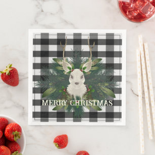 Serviette En Papier Buffalo Plaid Festin Reindeer Noël