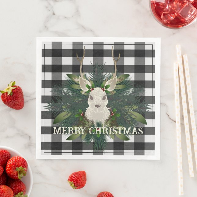 Serviette En Papier Buffalo Plaid Festin Reindeer Noël (En situation)