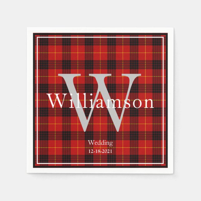 Serviette En Papier Buffalo Plaid Monogramme Noël (Devant)