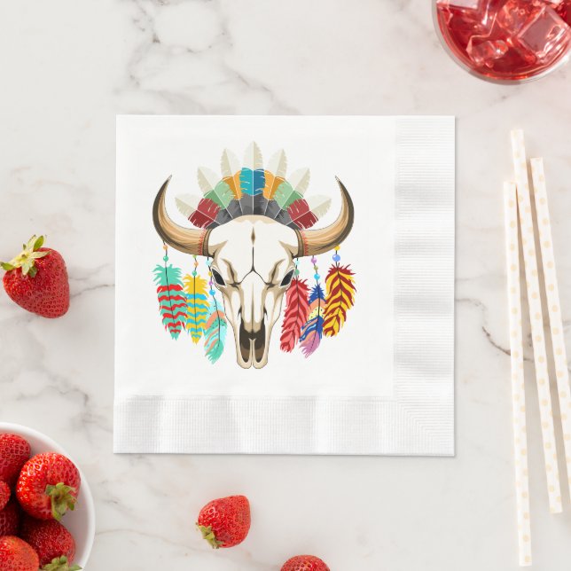 Serviette En Papier Buffalo Skull Native American Emblem (En situation)
