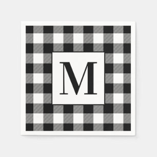 Serviette En Papier Buffle noir et blanc monogramme plaqué