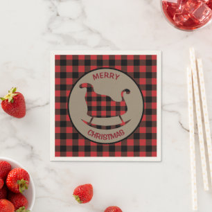 Serviette En Papier Buffle noir rouge Plaid Christmas Sleigh