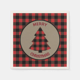 Serviette En Papier Buffle noir rouge Plaid Christmas Tree