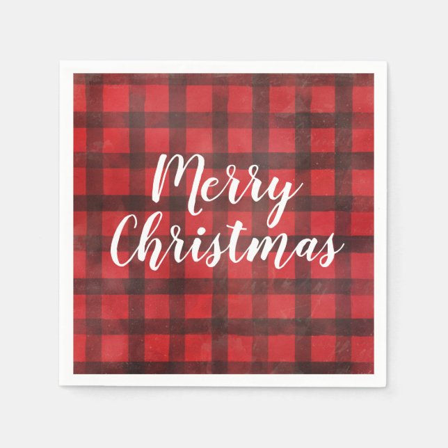 Serviette En Papier Buffle rouge et noir Chèque de Noël (Devant)