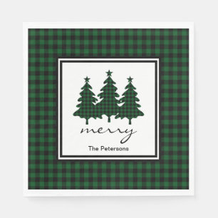 Serviette En Papier Buffle vert Vérifier Pins Arbres Personnalisés