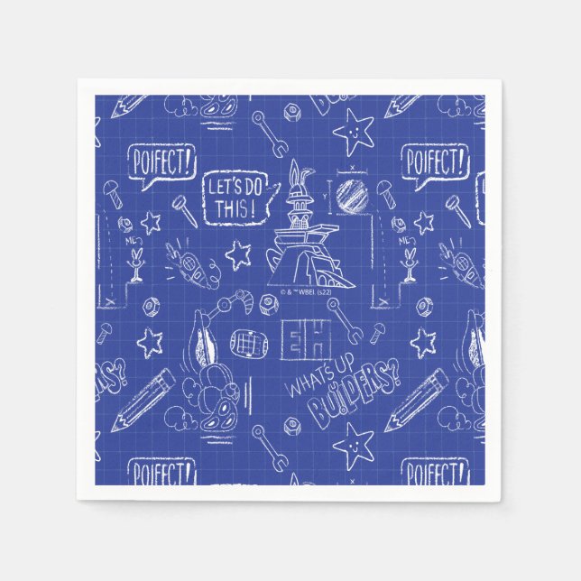 Serviette En Papier BUGS BUNNY BUILDERS™| Sketch Blueprint Pattern (Devant)