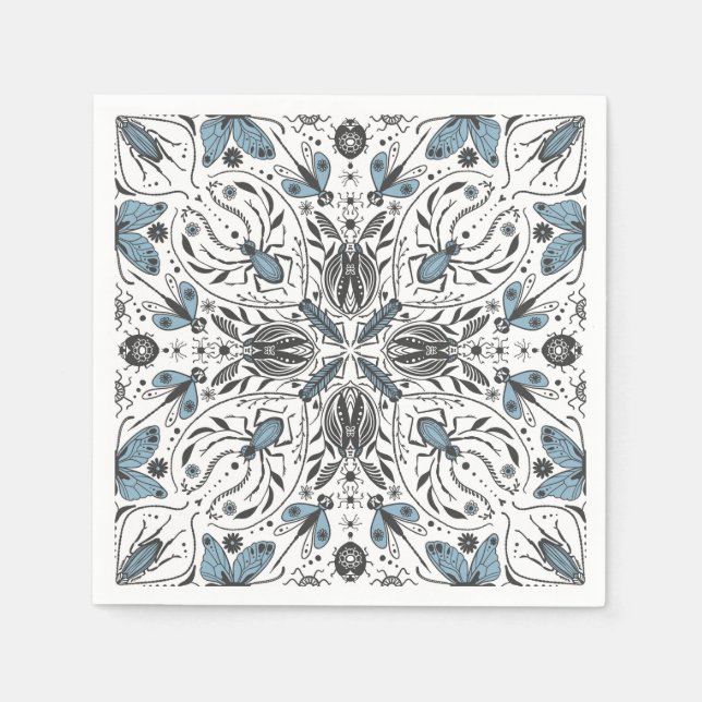 Serviette En Papier Bugs, noir et bleu (Devant)
