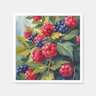 Serviette En Papier Buisson de framboises et de mûres à l'aquarelle Fr