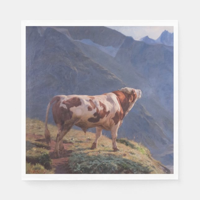 Serviette En Papier Bull dans les Alpes (par Eugène Burnand) (Devant)