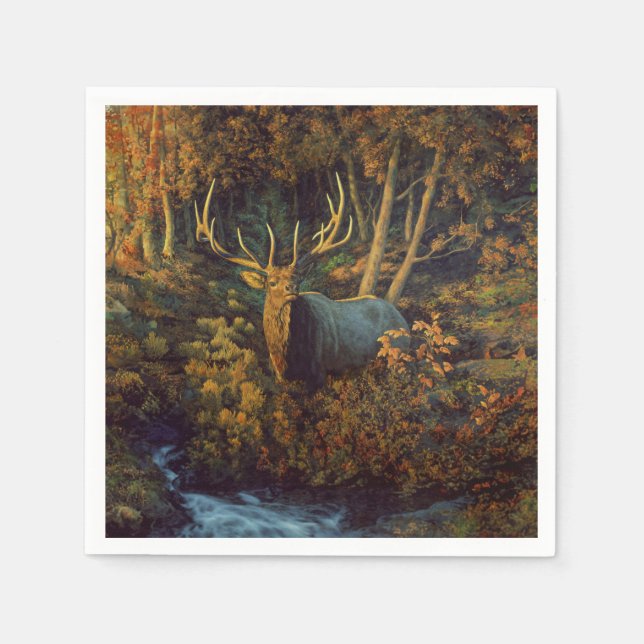 Serviette En Papier Bull Elk dans la forêt d'automne (Devant)