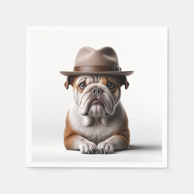 Serviette En Papier Bulldog portant une fedora (Devant)