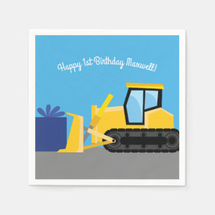 Serviette En Papier Bulldozer Cute 1er Anniversaire Fête Construction