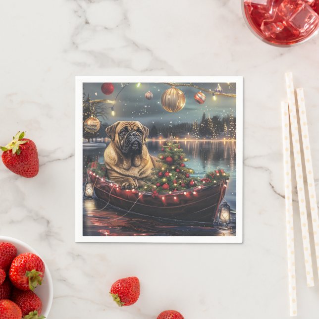 Serviette En Papier Bullmastiff Noël Festive Voyage (En situation)