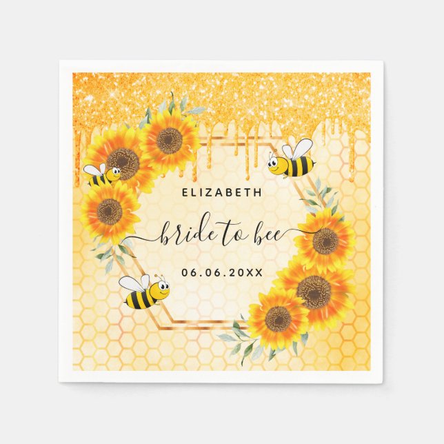 Serviette En Papier Bumble abeille or parties scintillant tournesol do (Devant)