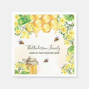 Serviette En Papier Bumble abeilles miel florales jaunes famille monog