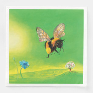 Serviette En Papier Bumble Bee survolant une prairie fleurie