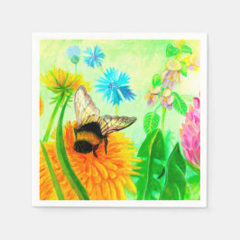 Serviette En Papier Bumblebee sur le pandelion