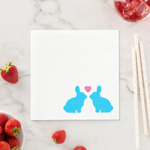 Serviette En Papier Bunnies bleus et roses en amour