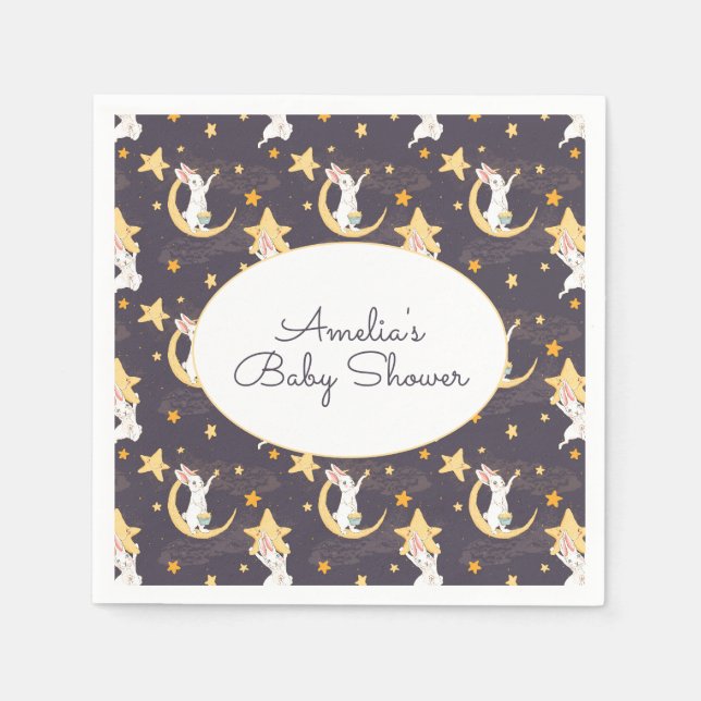 Serviette En Papier Bunnies et étoiles d'or sur Grey (Devant)