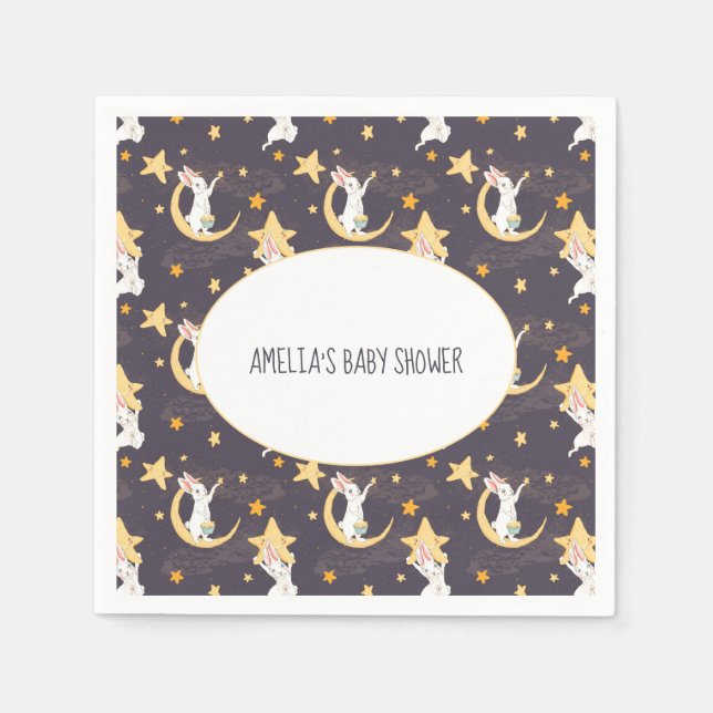 Serviette En Papier Bunnies et étoiles d'or sur Grey (Devant)