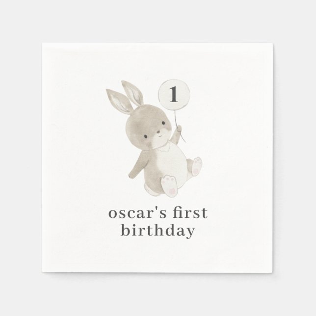 Serviette En Papier Bunny Balloon 1er anniversaire (Devant)