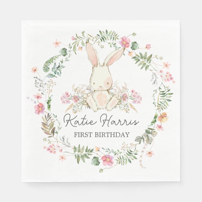 Serviette En Papier Bunny Invitation d'anniversaire, Certains lapins e (Devant)