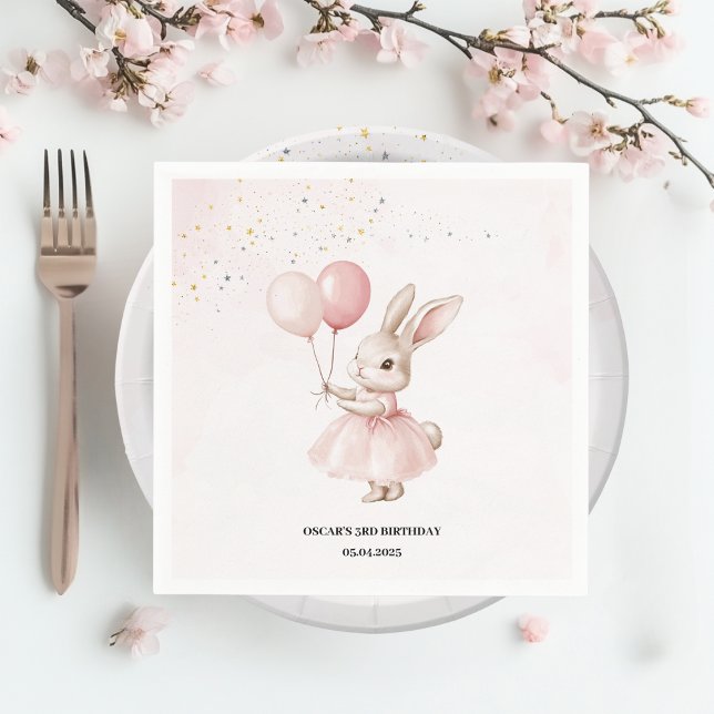Serviette En Papier Bunny Pastel rose Anniversaire | Tablewar du parti (Créateur téléchargé)