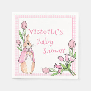 Serviette En Papier Bunny Pink Blanc Plaid Baby shower