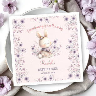 Serviette En Papier Bunny Pink Purple Floral Spring Baby shower