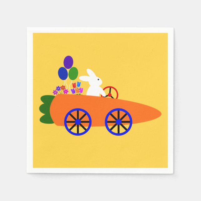 Serviette En Papier Bunny Riding voiture carotte #2 serviettes (Devant)