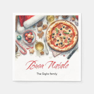 Serviette En Papier Buon Natale Aquarelle fête de Noël italienne
