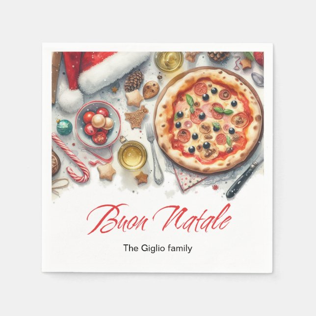 Serviette En Papier Buon Natale Aquarelle fête de Noël italienne (Devant)