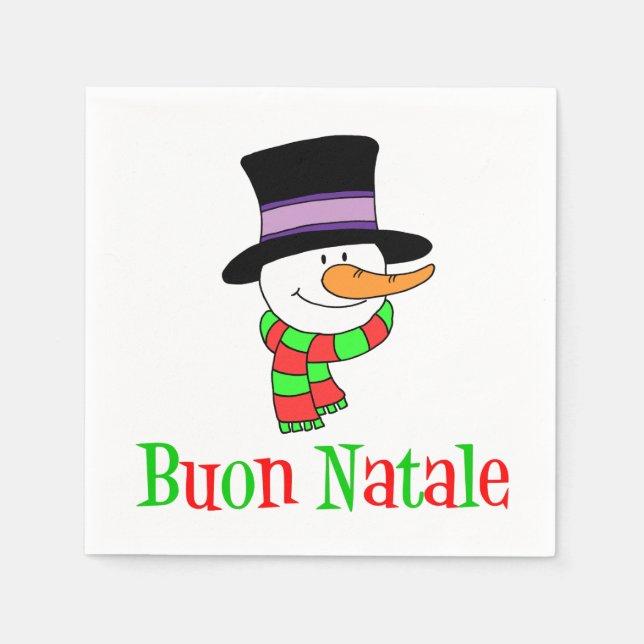 Serviette En Papier Buon Natale Italien Joyeux Noël Snowman (Devant)
