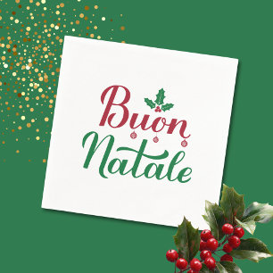 Serviette En Papier Buon Natale Noël rouge et vert