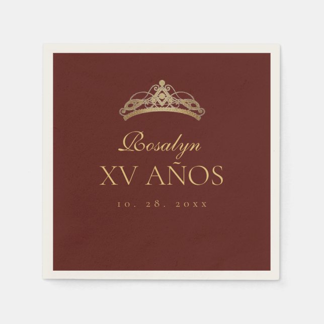 Serviette En Papier Burgundy and Gold  Quinceanera (Devant)