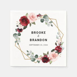Serviette En Papier Burgundy Blush Floral moderne Mariage géométrique
