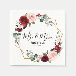 Serviette En Papier Burgundy Blush Floral moderne Mariage géométrique