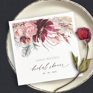 Serviette En Papier Burgundy Blush Floral Pampas Grass Fête des mariée