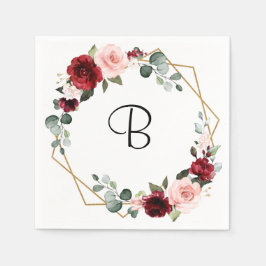 Serviette En Papier Burgundy Blush Moderne Fête des mariées géométriqu