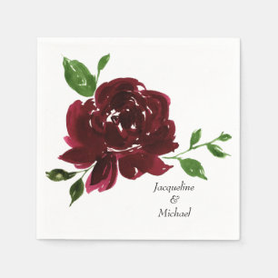 Serviette En Papier Burgundy Flower Custom Couple Names Mariage