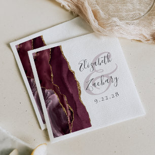 Serviette En Papier Burgundy Gold Agate Whimsar Script Napkin