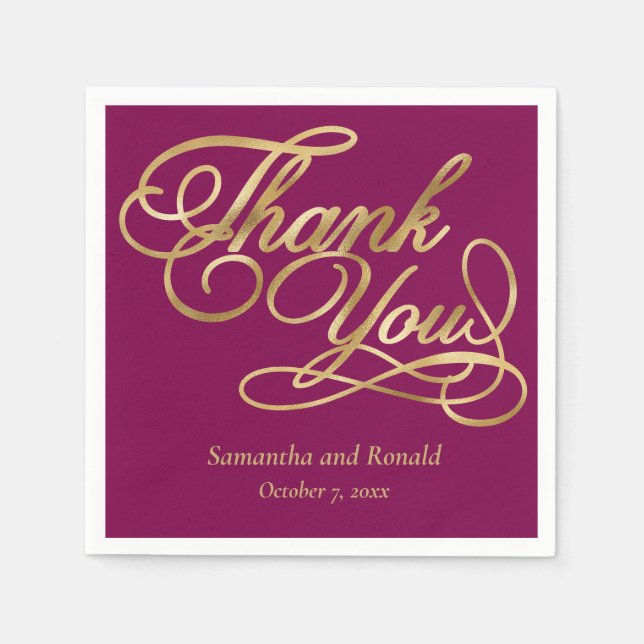Serviette En Papier Burgundy & Gold Foil Thank You Calligraphy Wedding (Devant)