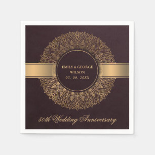 SERVIETTE EN PAPIER BURGUNDY GOLD MANDALA TOUTE ANNÉE 50E ANNIVERSAIRE