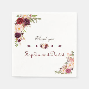 Serviette En Papier Burgundy Marsala Blush Floral Mariage