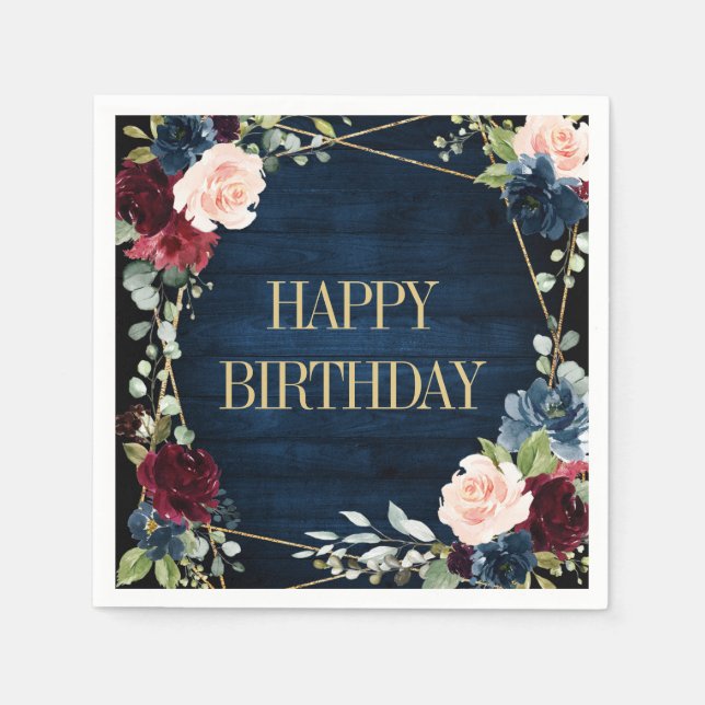 Serviette En Papier Burgundy Navy Blush Floral Géométrique Anniversair (Devant)