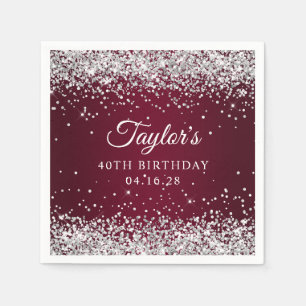 Serviette En Papier Burgundy Ombre Paillettes Argentées 40e Anniversai