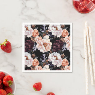 Serviette En Papier Burgundy Peonies Motif Floral