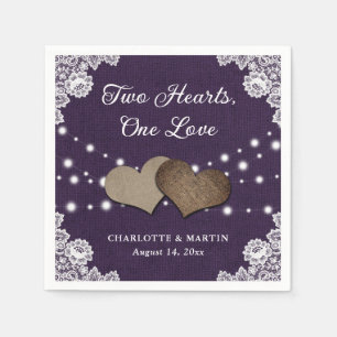 Serviette En Papier Burlap Hearts Lace Rustique violet Mariage