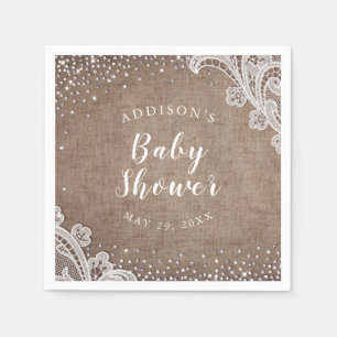 Serviette En Papier Burlap Lace argent parties scintillant baby shower